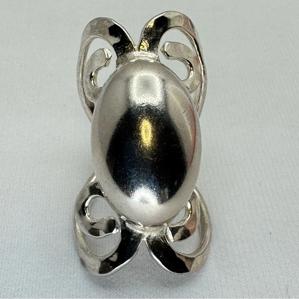 Vintage Mexico Silver Overlay Statement Bold Chunky Boho Ring Size 6.75